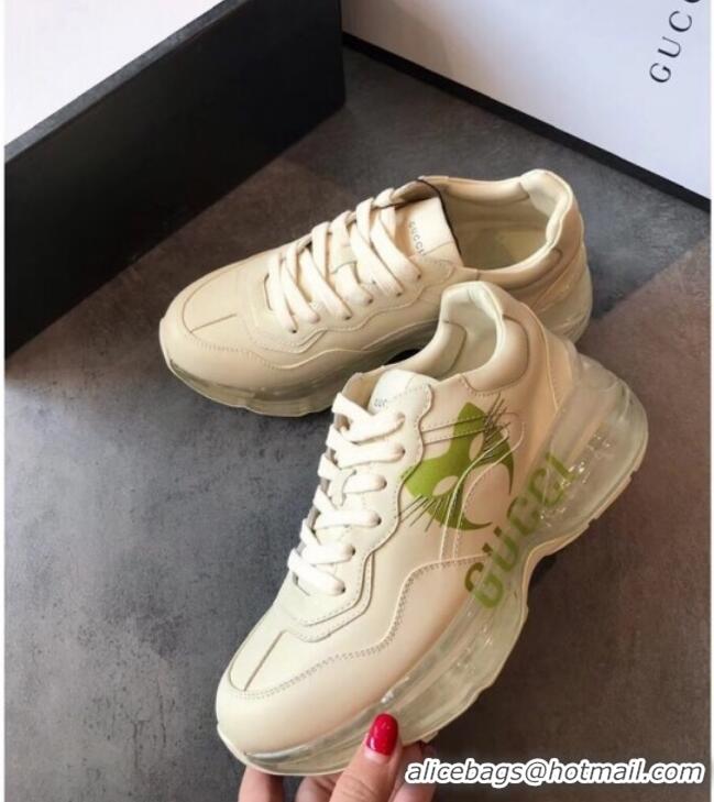 Top Quality Gucci Rhyton Mask Leather Sneakers with Transparent Sole 72210 White/Green