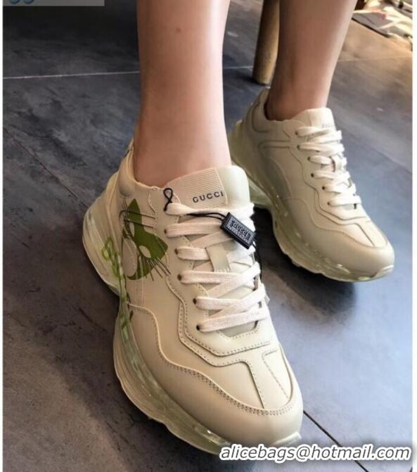 Top Quality Gucci Rhyton Mask Leather Sneakers with Transparent Sole 72210 White/Green