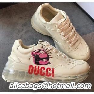 New Style Gucci Rhyton Mask Leather Sneakers with Transparent Sole 72210 White/Pink