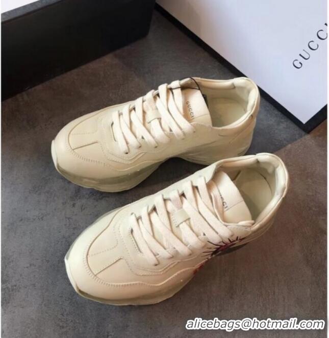 New Style Gucci Rhyton Mask Leather Sneakers with Transparent Sole 72210 White/Pink