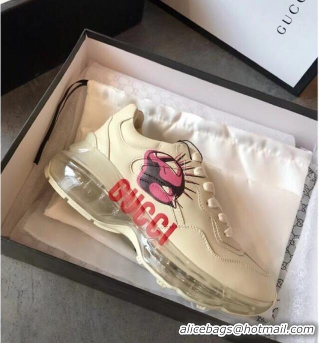 New Style Gucci Rhyton Mask Leather Sneakers with Transparent Sole 72210 White/Pink