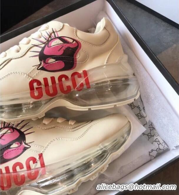 New Style Gucci Rhyton Mask Leather Sneakers with Transparent Sole 72210 White/Pink