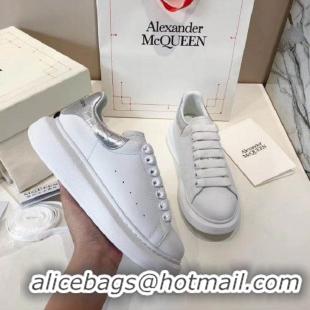 Top Quality Alexander McQueen Calfskin Leather Sneakers A82110 White/Silver