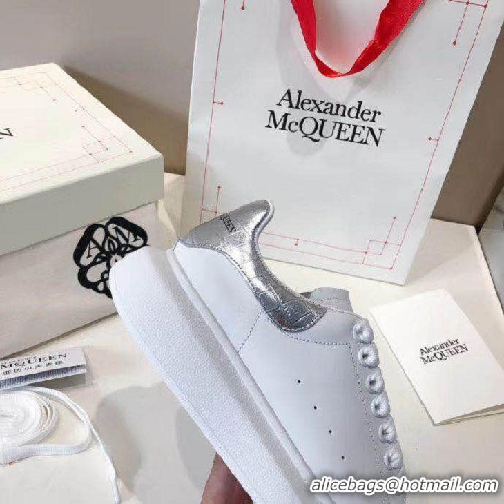 Top Quality Alexander McQueen Calfskin Leather Sneakers A82110 White/Silver