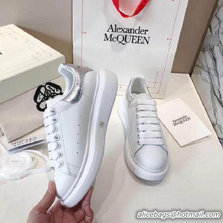 Top Quality Alexander McQueen Calfskin Leather Sneakers A82110 White/Silver