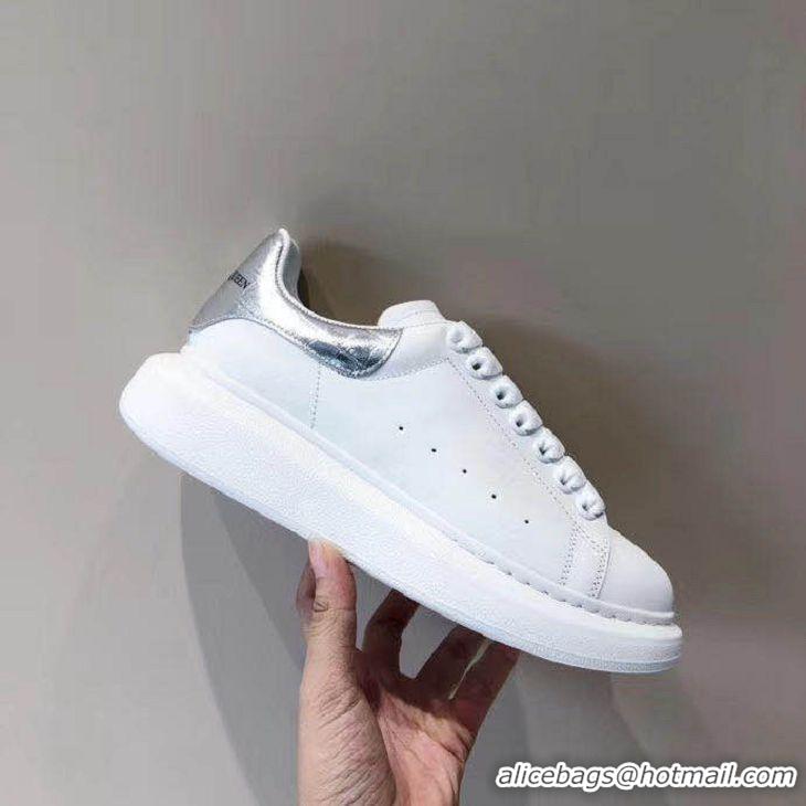 Top Quality Alexander McQueen Calfskin Leather Sneakers A82110 White/Silver