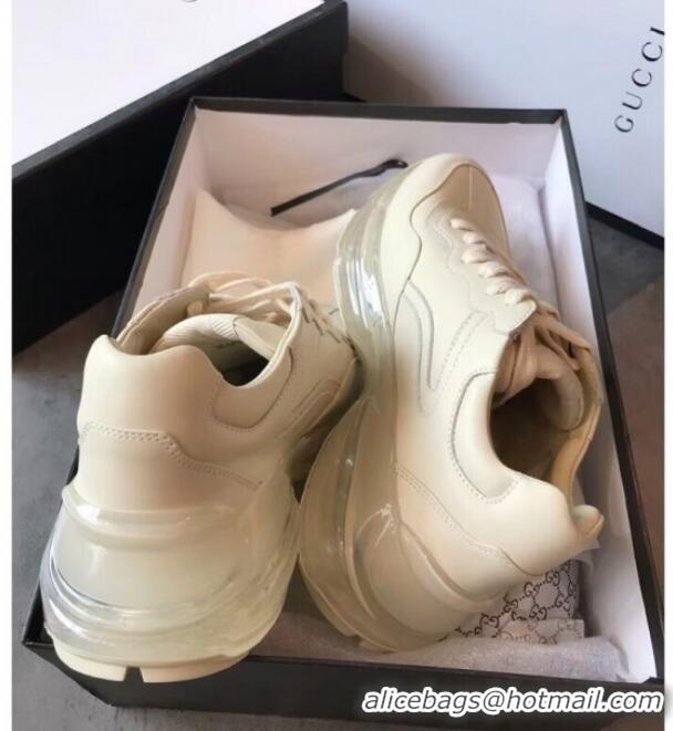 Best Price Gucci Rhyton White Leather Sneakers with Transparent Sole 72211