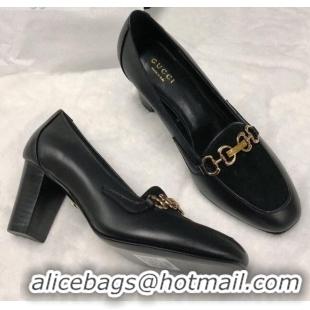 Sumptuous Gucci Calfskin Horsebit Mid-Heel Loafer Pumps 70mm 72212 Black