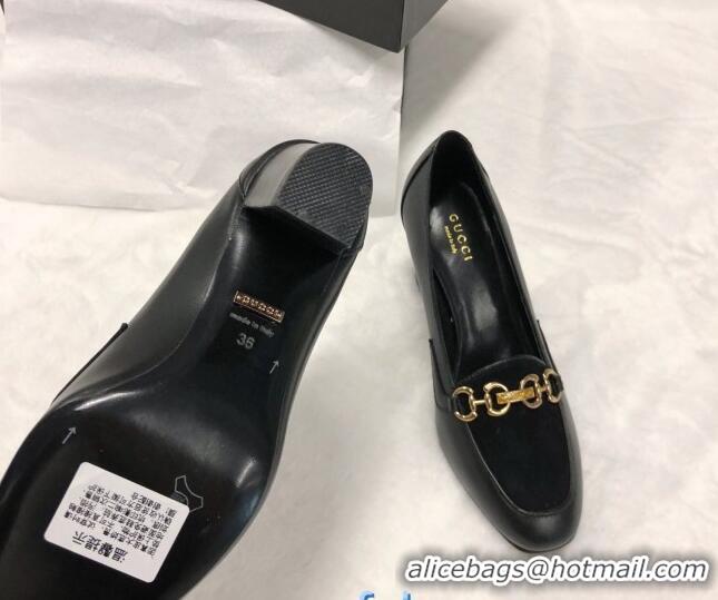 Sumptuous Gucci Calfskin Horsebit Mid-Heel Loafer Pumps 70mm 72212 Black