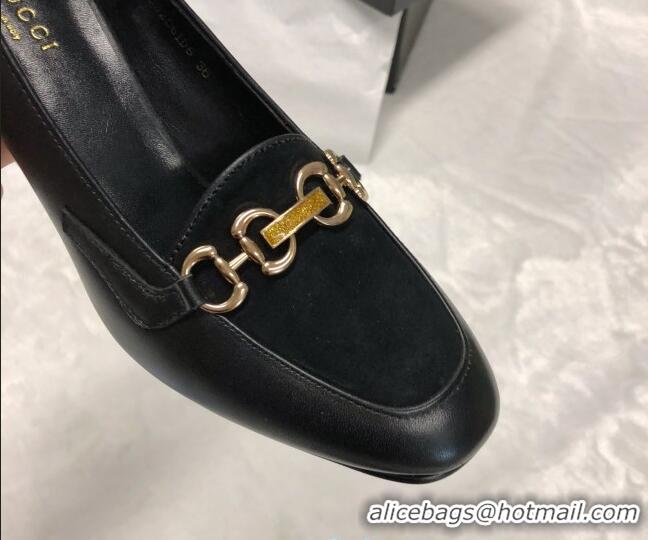 Sumptuous Gucci Calfskin Horsebit Mid-Heel Loafer Pumps 70mm 72212 Black