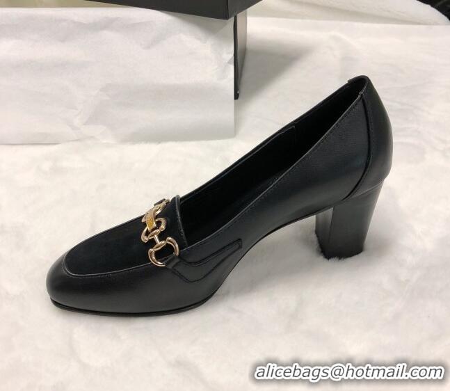 Sumptuous Gucci Calfskin Horsebit Mid-Heel Loafer Pumps 70mm 72212 Black