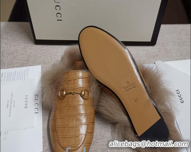 Perfect Gucci Princetown Stone-Calfskin Wool Slipper 81823 Beige 2020