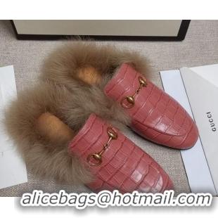 Unique Style Gucci Princetown Stone-Calfskin Wool Slipper 81823 Pink 2020