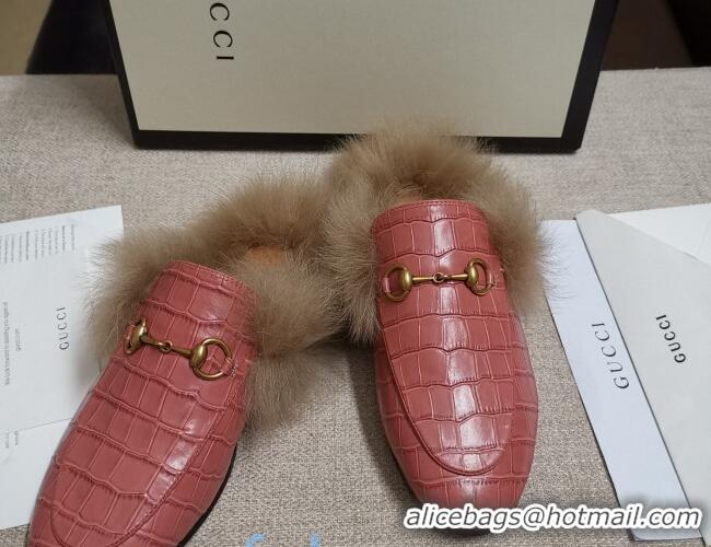 Unique Style Gucci Princetown Stone-Calfskin Wool Slipper 81823 Pink 2020