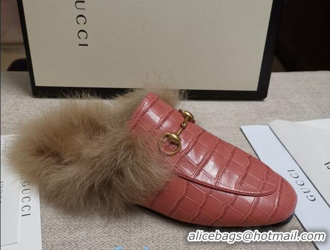 Unique Style Gucci Princetown Stone-Calfskin Wool Slipper 81823 Pink 2020