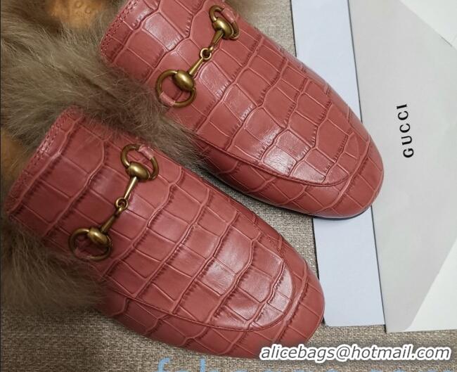 Unique Style Gucci Princetown Stone-Calfskin Wool Slipper 81823 Pink 2020