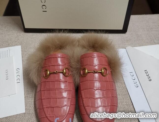 Unique Style Gucci Princetown Stone-Calfskin Wool Slipper 81823 Pink 2020