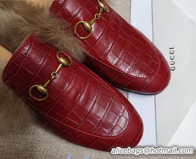 Best Product Gucci Princetown Stone-Calfskin Wool Slipper 81823 Red 2020