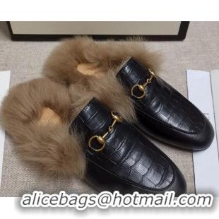 Trendy Design Gucci Princetown Stone-Calfskin Wool Slipper 81823 Black 2020