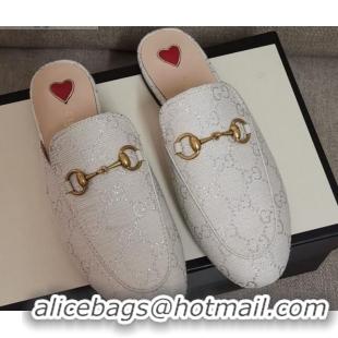 Good Quality Disney x Gucci Princetown GG Silver Lamé Slipper 475094 White 2020