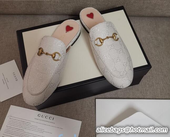 Good Quality Disney x Gucci Princetown GG Silver Lamé Slipper 475094 White 2020