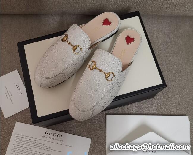 Good Quality Disney x Gucci Princetown GG Silver Lamé Slipper 475094 White 2020