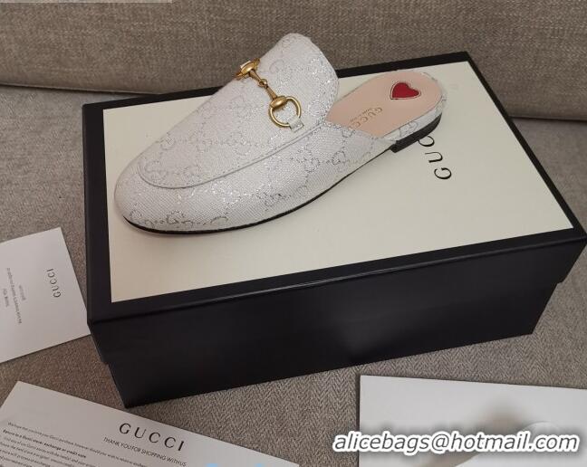 Good Quality Disney x Gucci Princetown GG Silver Lamé Slipper 475094 White 2020