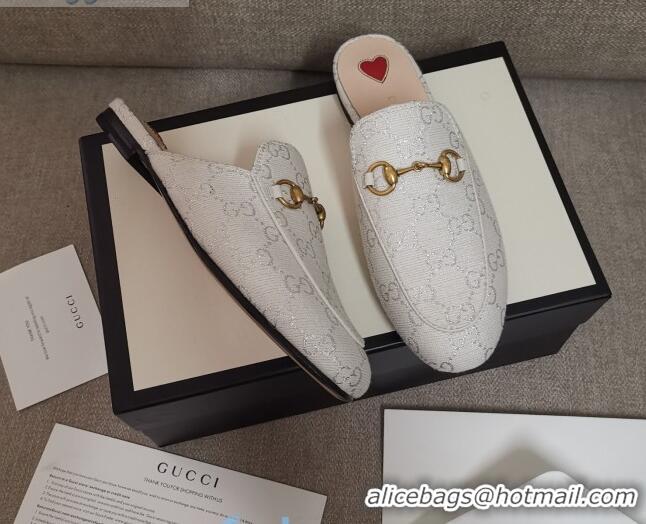 Good Quality Disney x Gucci Princetown GG Silver Lamé Slipper 475094 White 2020