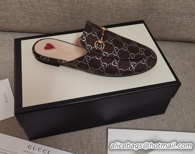 Top Grade Disney x Gucci Princetown GG Silver Lamé Slipper 475094 Brown 2020