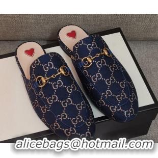 New Style Disney x Gucci Princetown GG Silver Lamé Slipper 475094 Navy Blue 2020