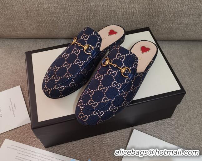 New Style Disney x Gucci Princetown GG Silver Lamé Slipper 475094 Navy Blue 2020