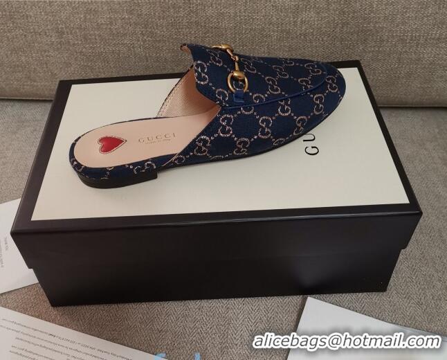 New Style Disney x Gucci Princetown GG Silver Lamé Slipper 475094 Navy Blue 2020