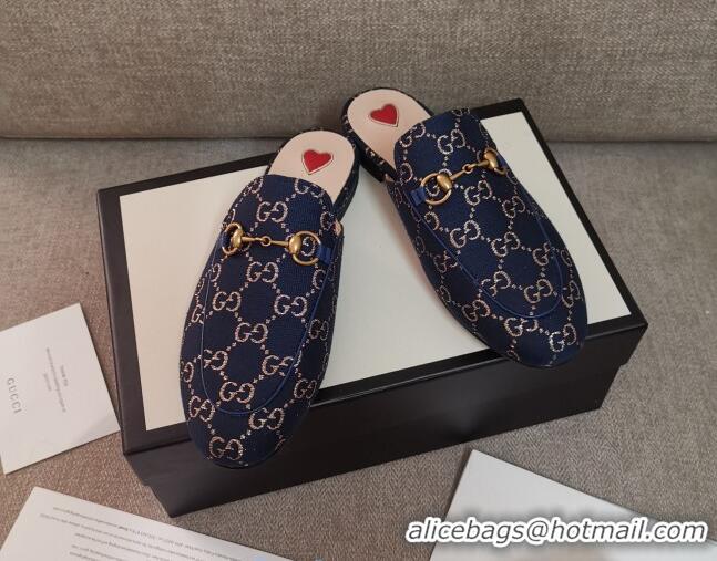 New Style Disney x Gucci Princetown GG Silver Lamé Slipper 475094 Navy Blue 2020