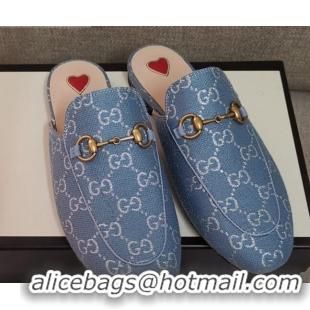 Low Price Disney x Gucci Princetown GG Silver Lamé Slipper 475094 Light Blue 2020