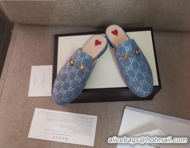 Low Price Disney x Gucci Princetown GG Silver Lamé Slipper 475094 Light Blue 2020