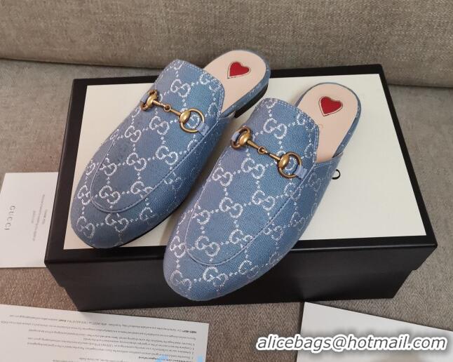 Low Price Disney x Gucci Princetown GG Silver Lamé Slipper 475094 Light Blue 2020