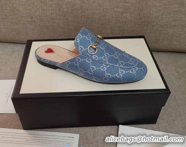 Low Price Disney x Gucci Princetown GG Silver Lamé Slipper 475094 Light Blue 2020