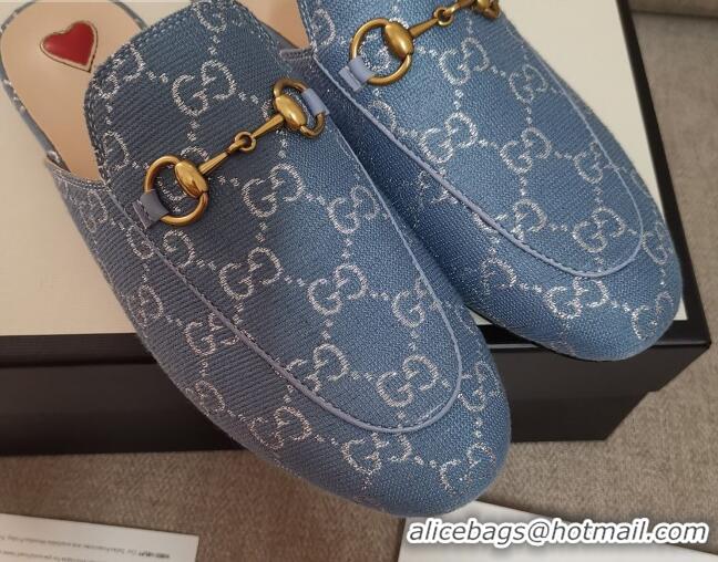 Low Price Disney x Gucci Princetown GG Silver Lamé Slipper 475094 Light Blue 2020