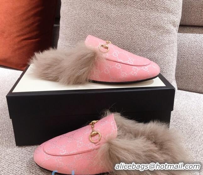 Perfect Gucci Princetown GG Silver Lamé Wool Slipper 00946 Pink 2020