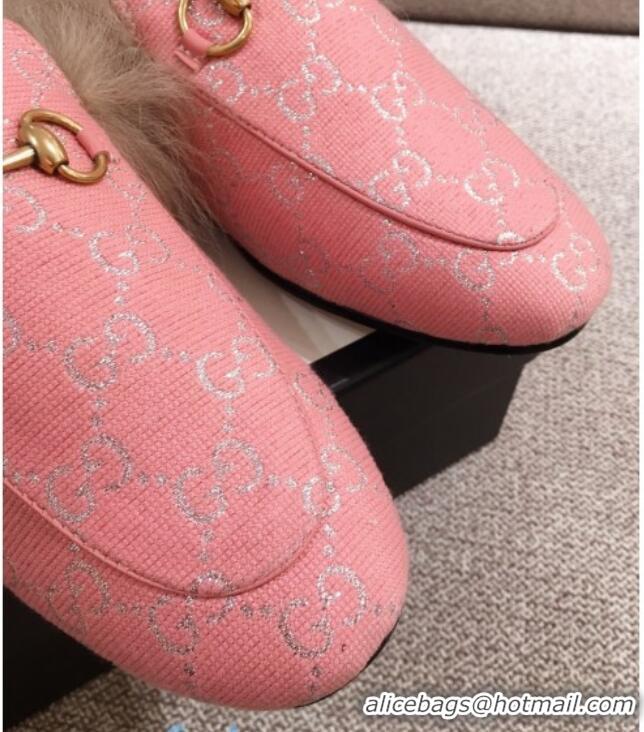 Perfect Gucci Princetown GG Silver Lamé Wool Slipper 00946 Pink 2020