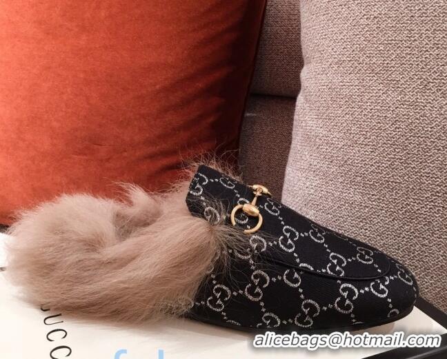Most Popular Gucci Princetown GG Silver Lamé Wool Slipper 00946 Black 2020