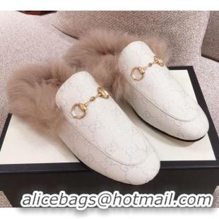 Grade Gucci Princetown GG Silver Lamé Wool Slipper 00946 White 2020