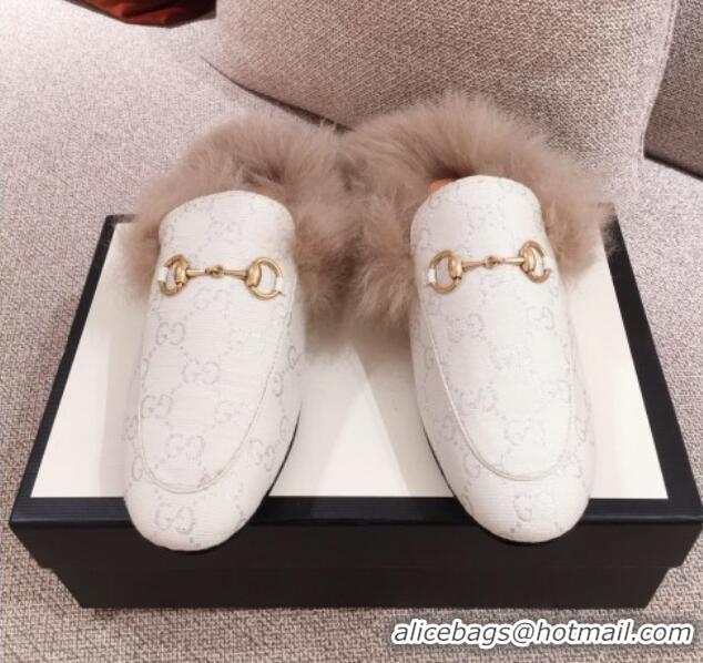 Grade Gucci Princetown GG Silver Lamé Wool Slipper 00946 White 2020