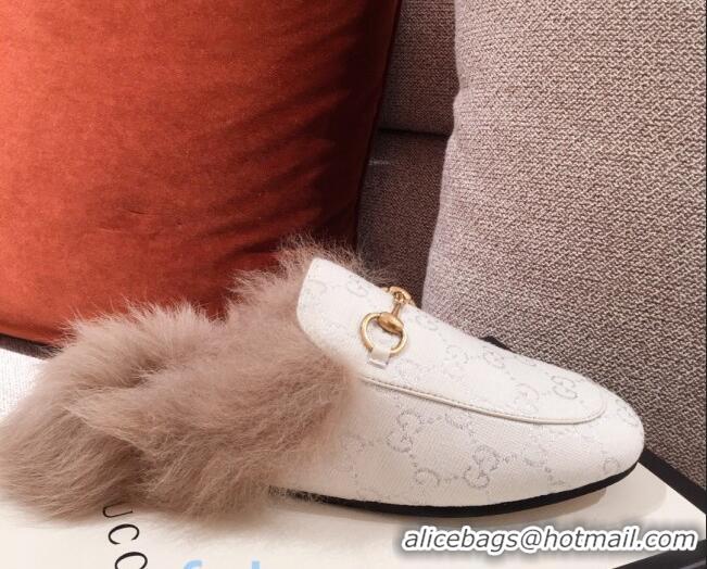 Grade Gucci Princetown GG Silver Lamé Wool Slipper 00946 White 2020