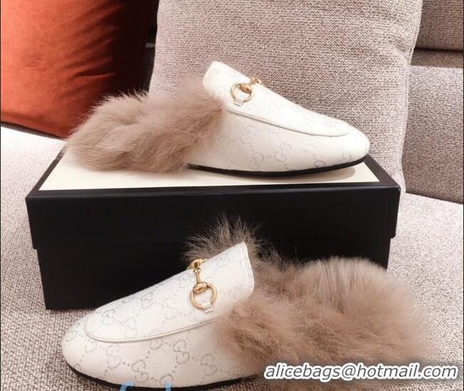 Grade Gucci Princetown GG Silver Lamé Wool Slipper 00946 White 2020