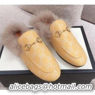 Sophisticated Gucci Princetown GG Silver Lamé Wool Slipper 00946 Yellow 2020