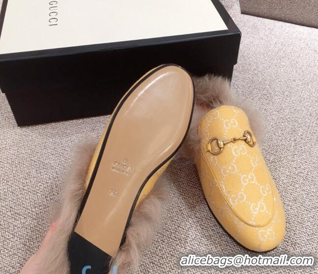 Sophisticated Gucci Princetown GG Silver Lamé Wool Slipper 00946 Yellow 2020