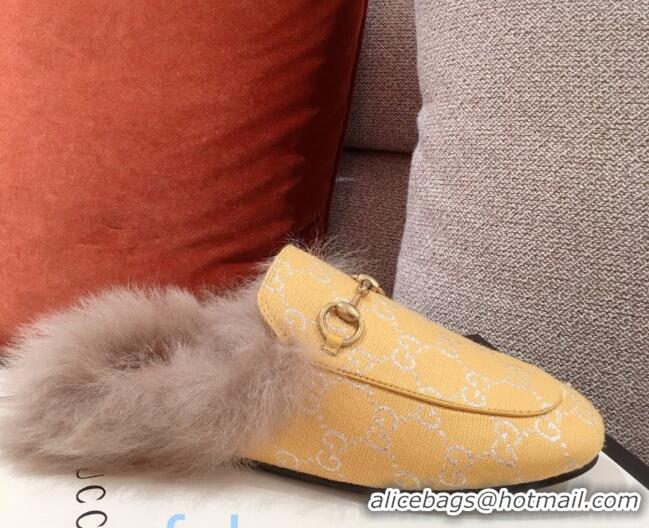 Sophisticated Gucci Princetown GG Silver Lamé Wool Slipper 00946 Yellow 2020