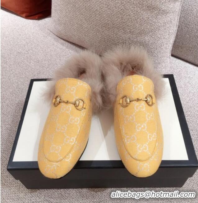 Sophisticated Gucci Princetown GG Silver Lamé Wool Slipper 00946 Yellow 2020