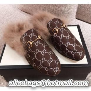 Sumptuous Gucci Princetown GG Silver Lamé Wool Slipper 00952 Brown 2020